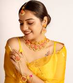 Sunset bloom silk embrodiered necklace set for haldi