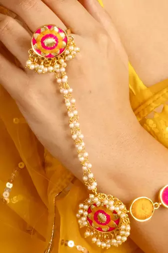 Sunset bloom silk embrodiered necklace set for haldi