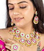 Arctic blossom gold finished embroidered necklace set for pre-bridal occasions