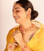 Royal radiance mustard yellow and pink embroidered necklace set
