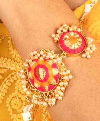 Royal radiance mustard yellow and pink embroidered necklace set 3