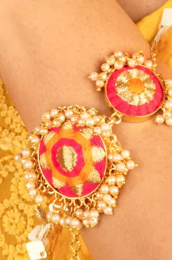 Royal radiance mustard yellow and pink embroidered necklace set