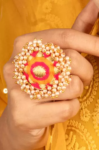 Royal radiance mustard yellow and pink embroidered necklace set