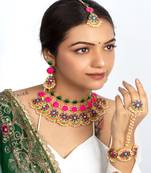 Olive blossom dark green circular mehendi necklace set