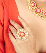 Golden marigold mustard and pink embroidered necklace set