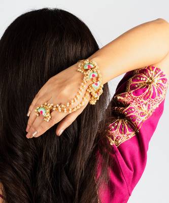 Mint wave haathphool in silk thread embroidery for pre-wedding occasions. 2