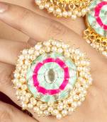 Mint blossom mint blue & hot pink silk embroidered ring