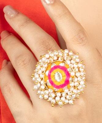 Sunshine radiance mustard yellow & hot pink embroidered ring 1