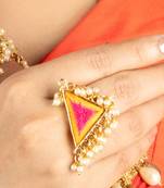 Marigold bloom mustard yellow & hot pink silk thread ring