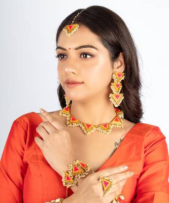 Marigold bloom mustard yellow & hot pink silk thread ring 2