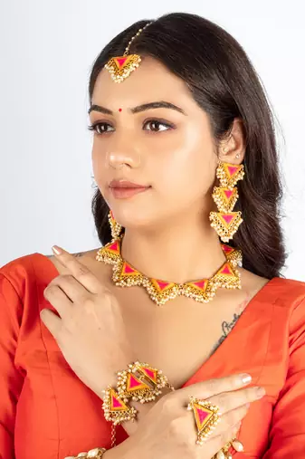 Marigold bloom mustard yellow & hot pink silk thread ring