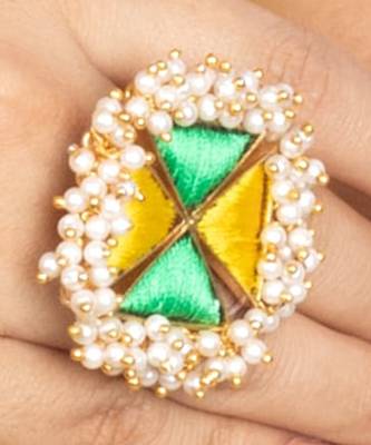 Lemon twsit yellow and lucite green silk embroidered rings 1