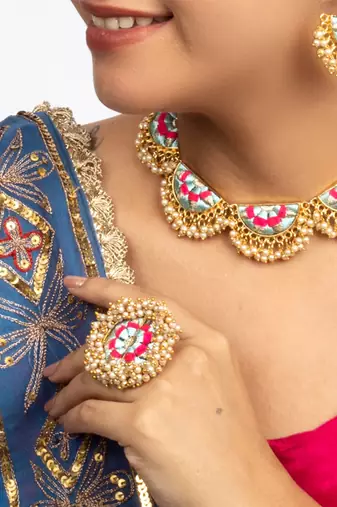 Morning bloom sky blue & persian pink ring