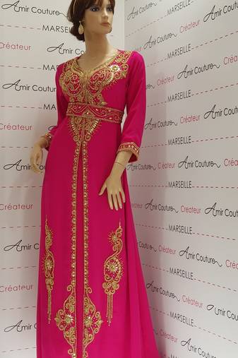 rani pink Luxury Bedded Crystal Work Moroccan Dubai Kaftans  Bridesmaid Dress