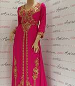 rani pink Luxury Bedded Crystal Work Moroccan Dubai Kaftans  Bridesmaid Dress