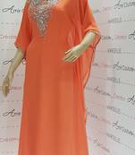 orange  Moroccan Dubai Kaftan Arabic Abaya Dress  Fancy Long Gown