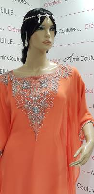orange  Moroccan Dubai Kaftan Arabic Abaya Dress  Fancy Long Gown 2