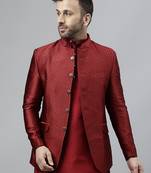 Maroon embroidered polyester viscose blazer