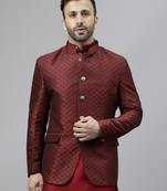 Maroon embroidered polyester viscose blazer