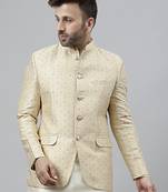 Cream embroidered polyester viscose blazer