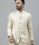 Cream polyester jacquard blazer