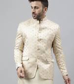 Cream polyester jacquard blazer