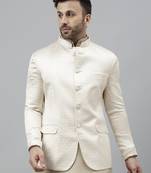 Beige embroidered polyester viscose blazer