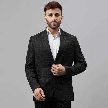Multicolour printed check polyester viscose blazer 1