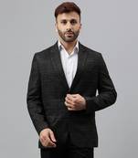 Multicolour printed check polyester viscose blazer