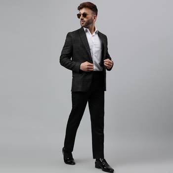Multicolour printed check polyester viscose blazer 2