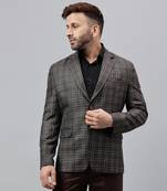 Multicolour printed check polyester viscose blazer