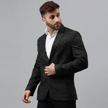 Multicolour printed check polyester viscose blazer 3