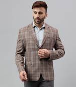 Multicolour printed check polyester viscose blazer