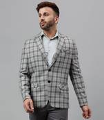 Multicolour printed check polyester viscose blazer