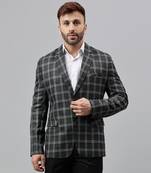 Multicolour printed check polyester viscose blazer