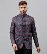 Multicolour geometric polyester viscose blazer