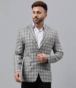 Multicolour printed check polyester viscose blazer
