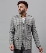 Multicolour check polyester viscose blazer