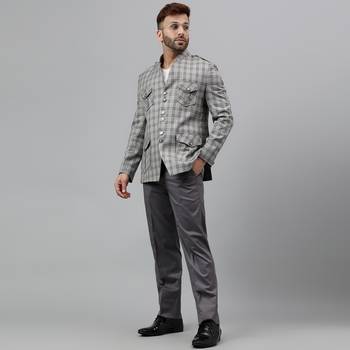Multicolour check polyester viscose blazer 2