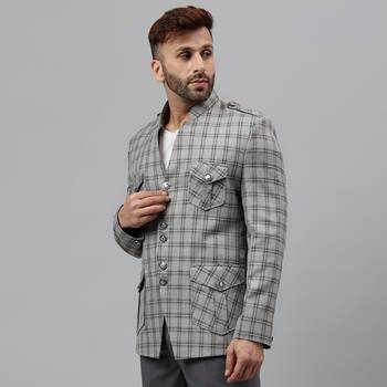 Multicolour check polyester viscose blazer 3
