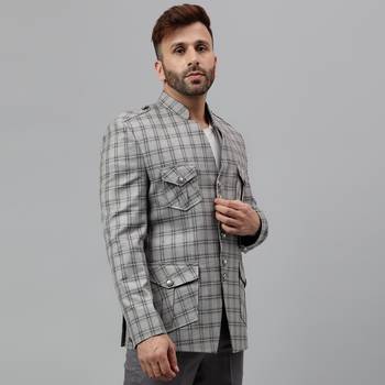 Multicolour check polyester viscose blazer 4