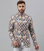 Multicolour  embroidered printed polyester viscose blazer