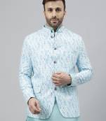 Turquoise polyester jacquard blazer