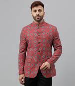 Multicolour  embroidered printed polyester viscose blazer