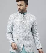 Turquoise polyester jacquard blazer