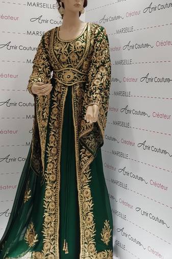 green Moroccan Dubai Kaftans Farasha Abaya Dress  Fancy Long Gown 