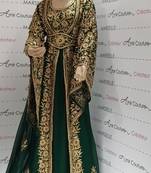 green Moroccan Dubai Kaftans Farasha Abaya Dress  Fancy Long Gown 