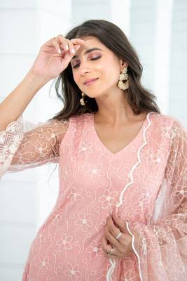 Peach pakistani thread work kurta set 2