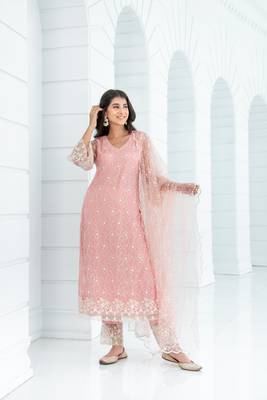 Peach pakistani thread work kurta set 3