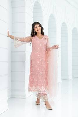 Peach pakistani thread work kurta set 1